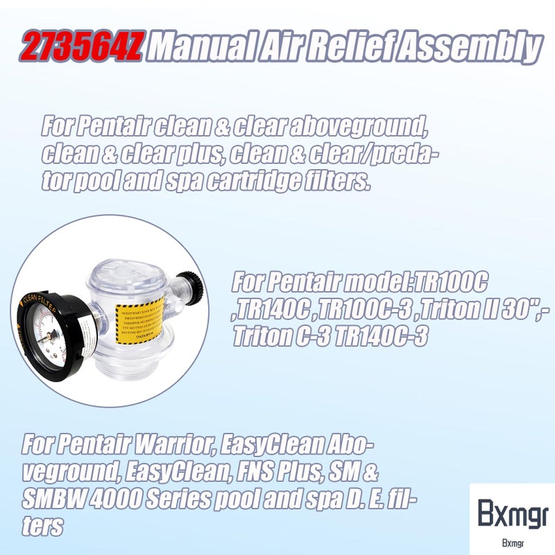 Bxmgr 273564Z Manual Air Relief Valve  273564Z Compatible With Pentair For Triton II  Triton C  TR100C And TR140C Pool Spa Sand Filters Replacement For The Pool And Spa Filter Air Relief Valve Assembly. - Image 5